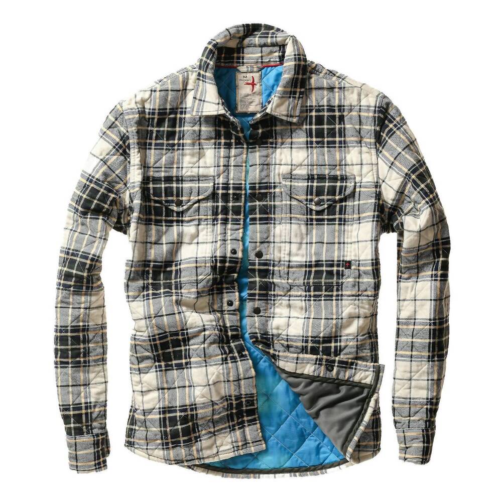 NEW RELWEN quilted flannel shirt jacket in cream/forest tartan - Picture 2 of 5